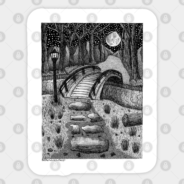 Winter Night Fantasy Landscape Sticker by Broken Line Design